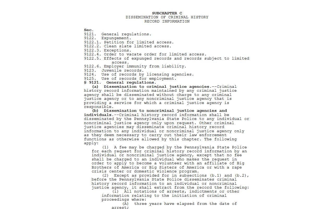 Luzerne County Prothonotary criminal history record information law reference