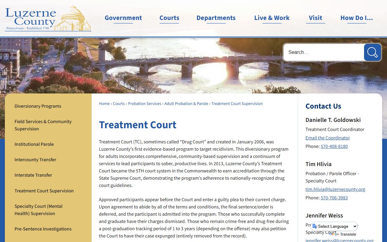Luzerne County arrest records and court charges Treatment Court supervision