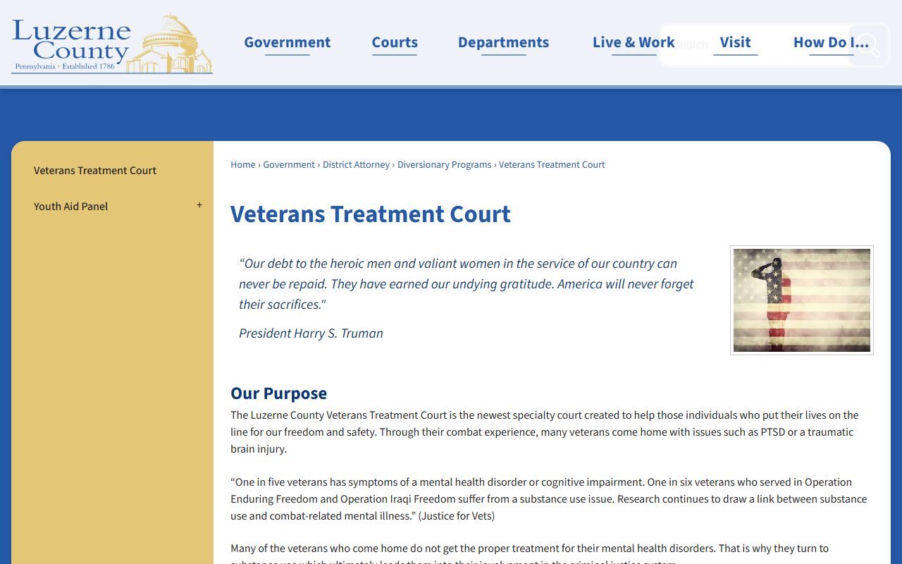 Luzerne County arrest records and charges Veterans Treatment Court