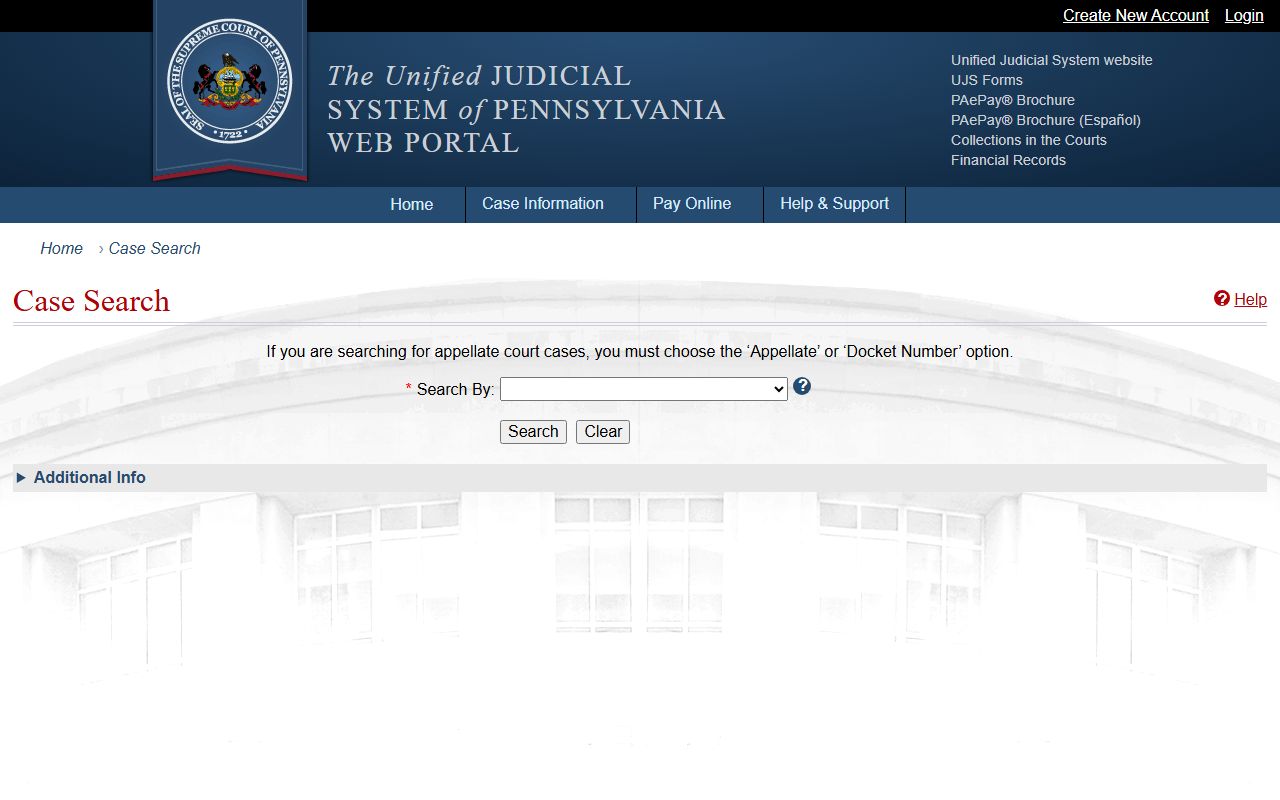 Luzerne County court dockets UJS Case Search form