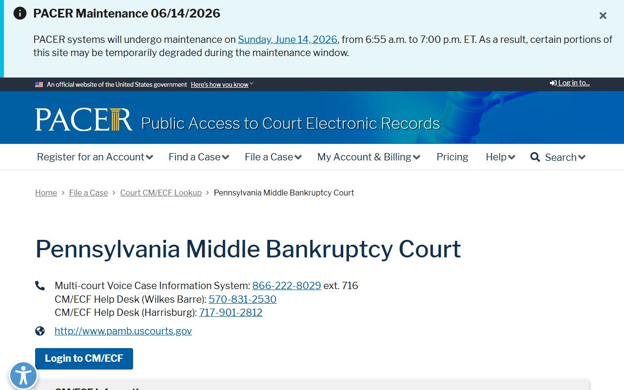 Luzerne County court dockets PACER bankruptcy lookup