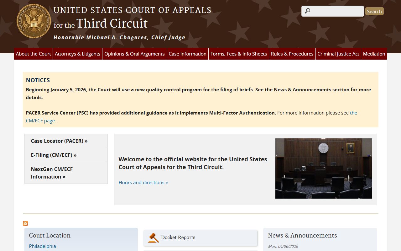 Luzerne County court dockets Third Circuit appeal court homepage