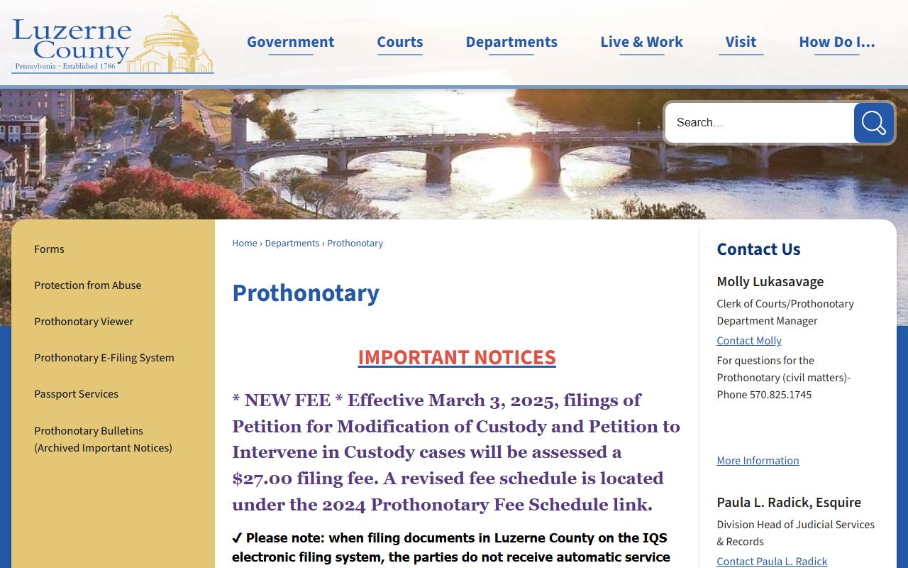 Luzerne County court records Prothonotary page