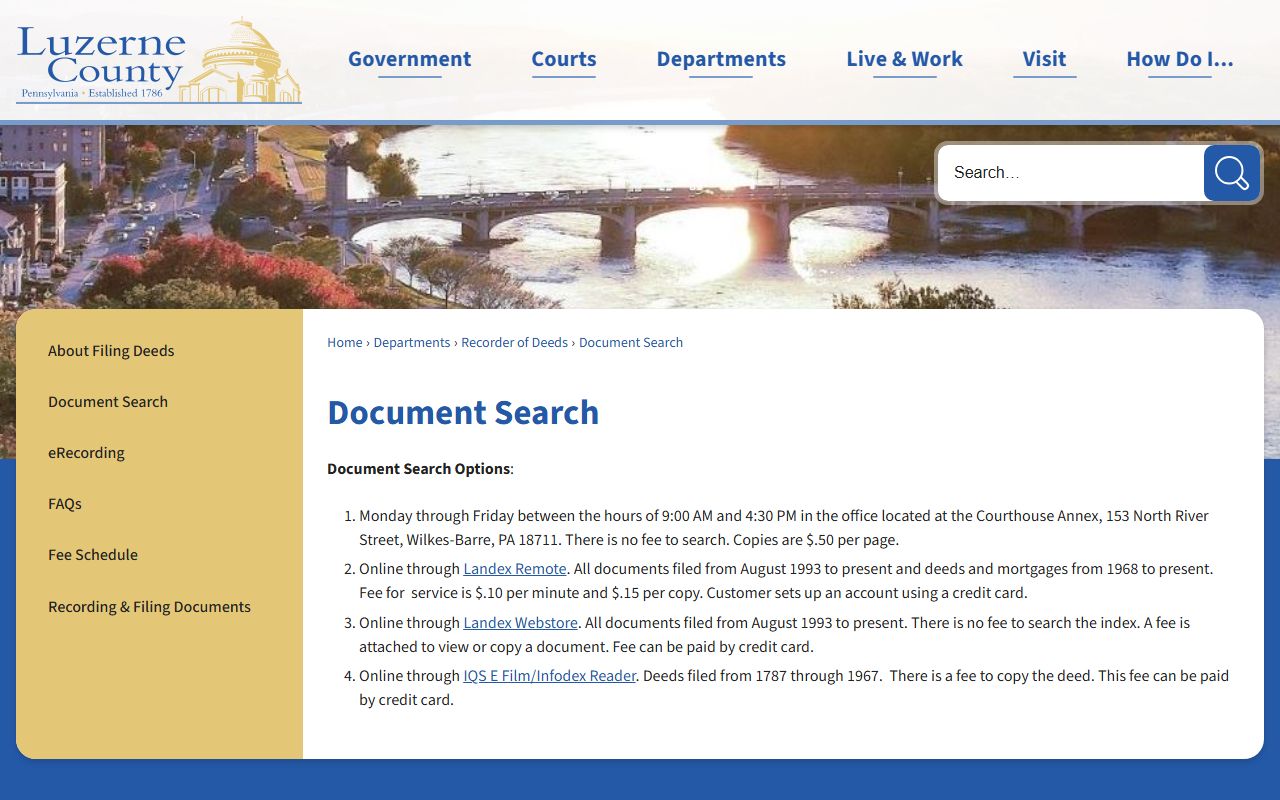 Luzerne County court records document search access channels