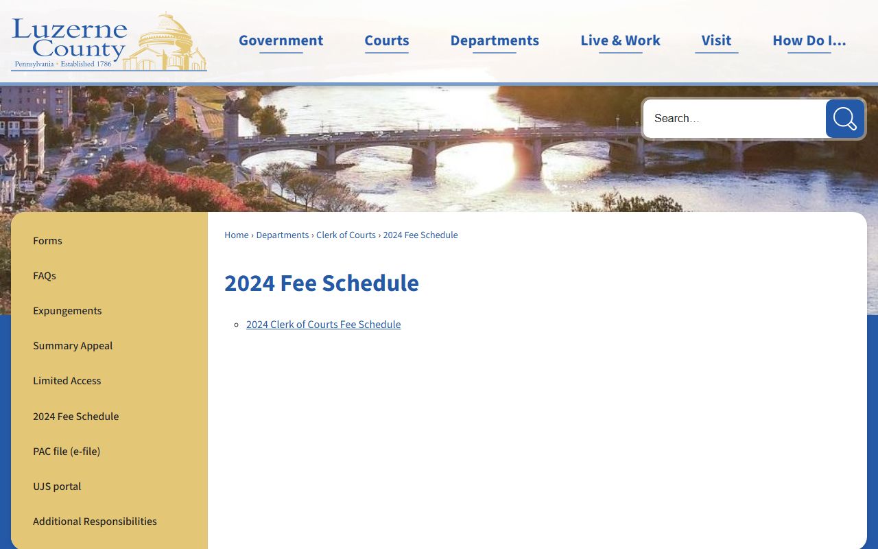 Luzerne County criminal court records Clerk of Courts fee schedule
