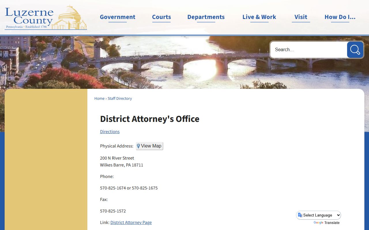 Luzerne County criminal court records District Attorney staff directory