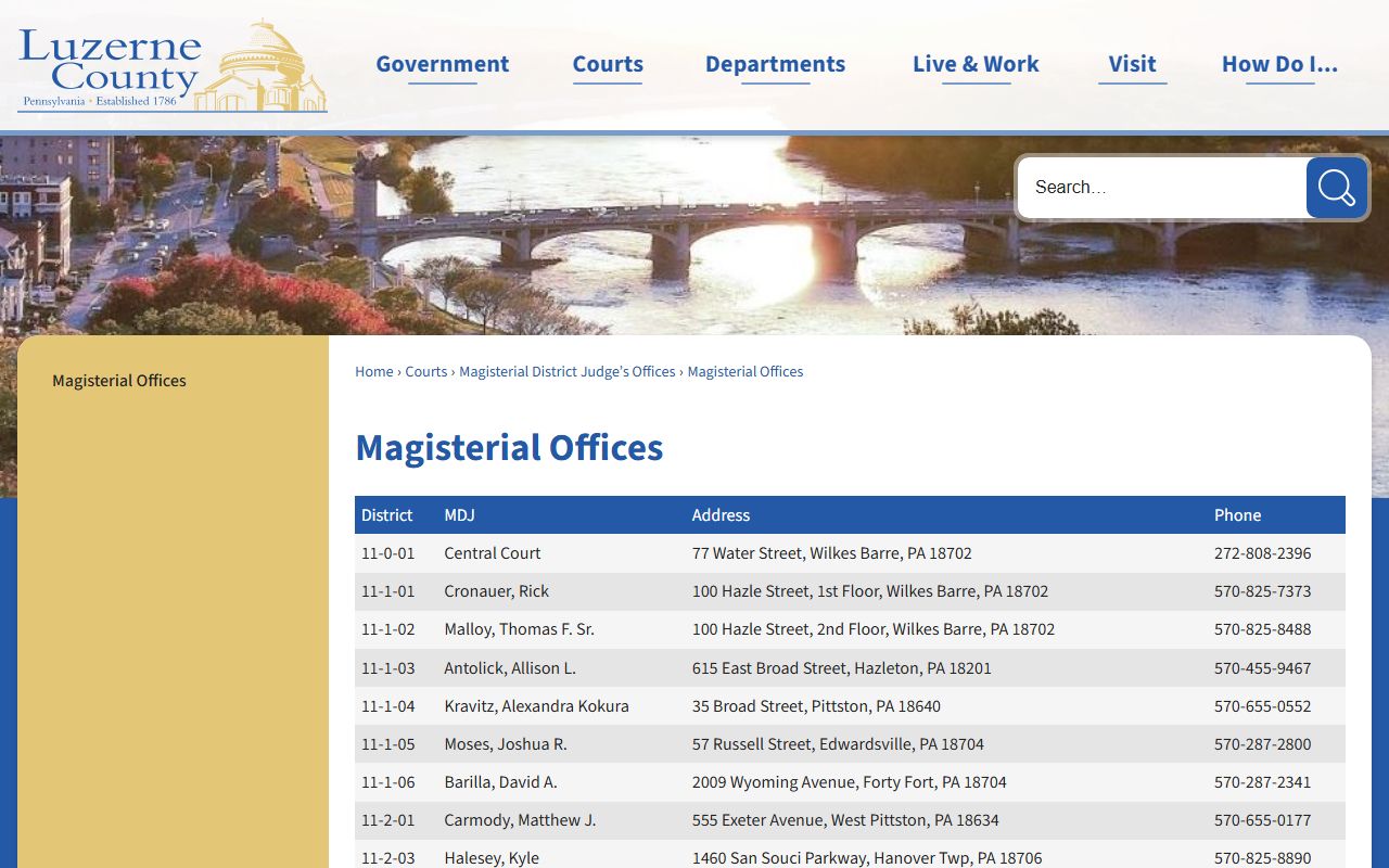 Luzerne County Court of Common Pleas Magisterial District Court office table