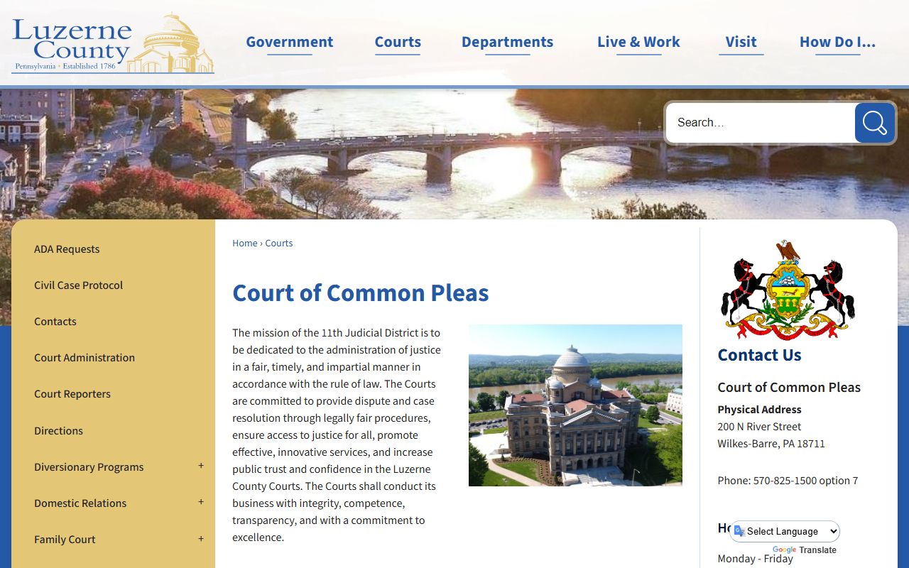 Luzerne County court records Court of Common Pleas page