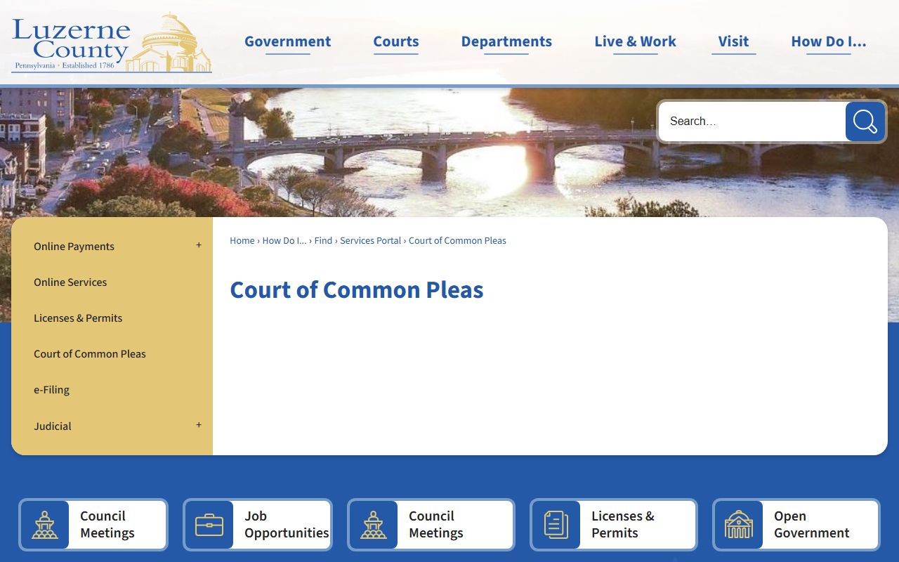 Luzerne County court records alternate Court of Common Pleas page
