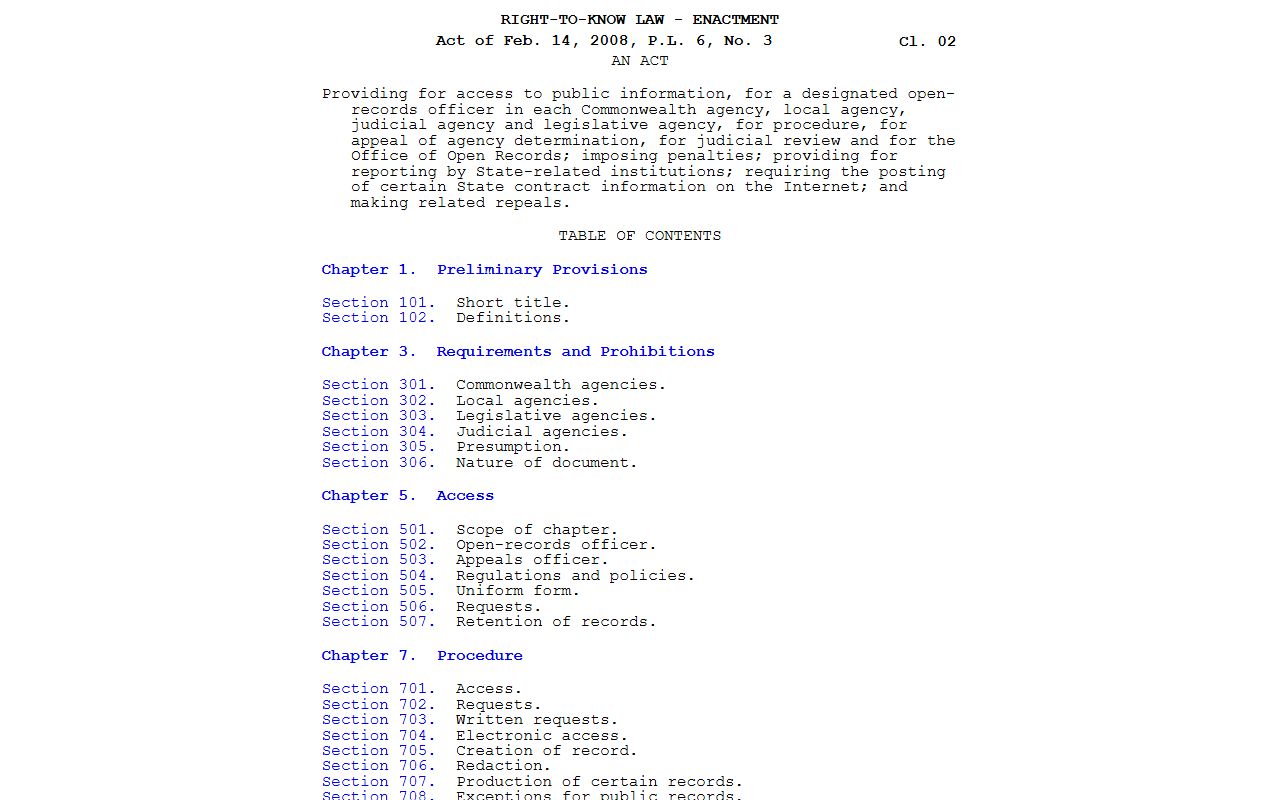 Luzerne County court records Pennsylvania Right-to-Know Law text