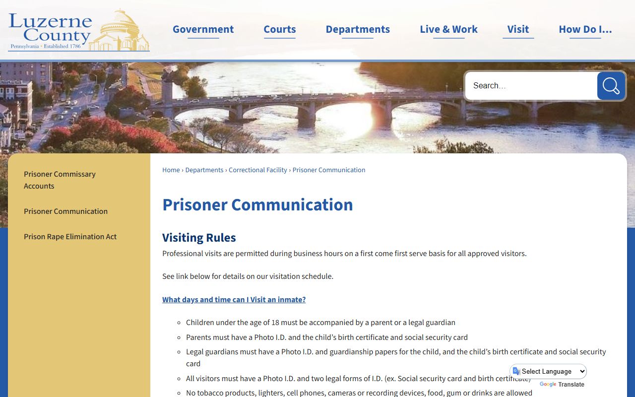 Luzerne County marriage and divorce records manifest prisoner communication source