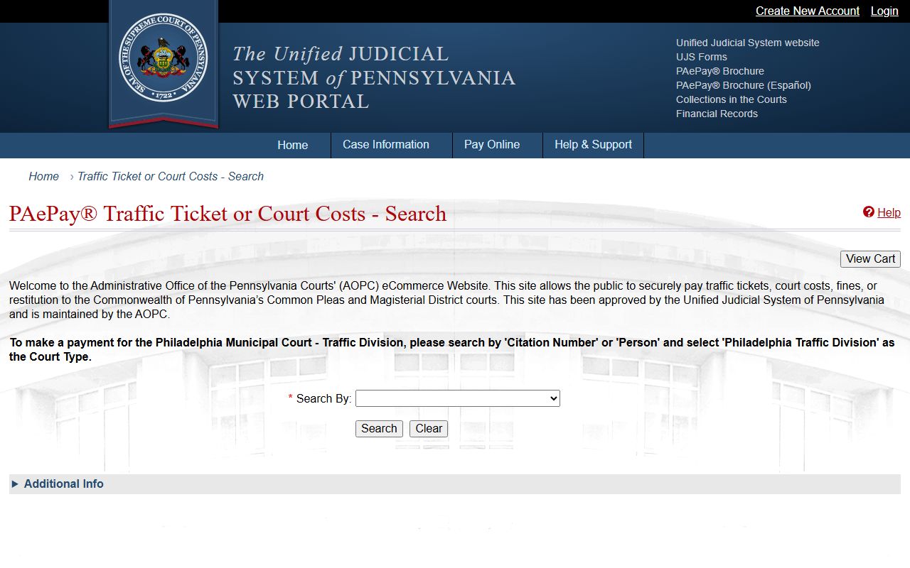 Luzerne County traffic court records PAePay payment page