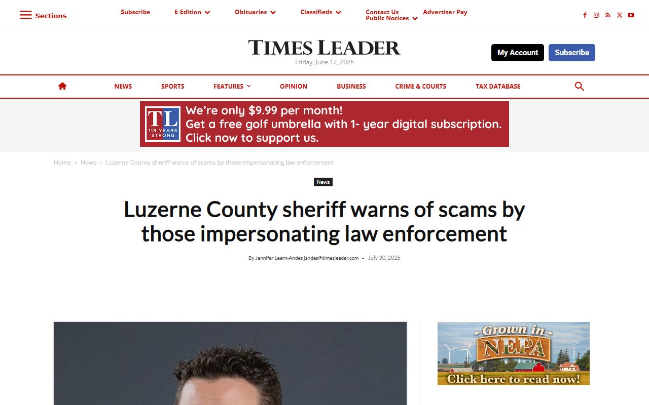 Luzerne County warrant records sheriff scam warning news